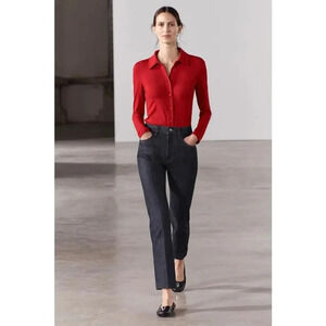 Zara Red Top and Dark Blue Boot Cut Jeans